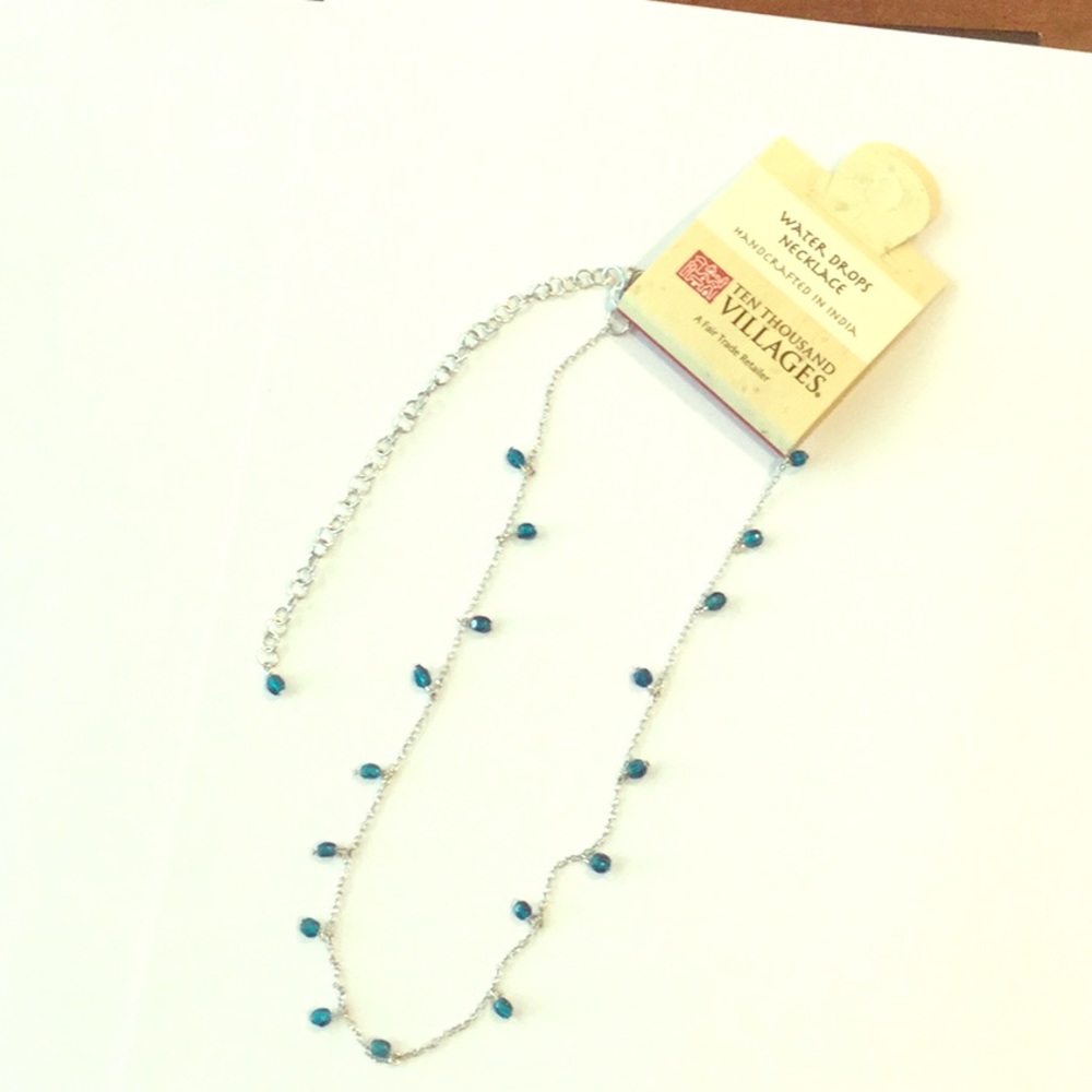 Ten Thousand Villages Teal Water Drops  Necklace